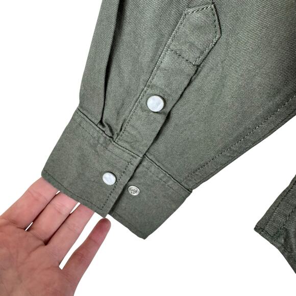 Tractr NWT Army Green Long Sleeve Snap Up Shirt Patches Cotton Girls Size 10 12 - Picture 6 of 9